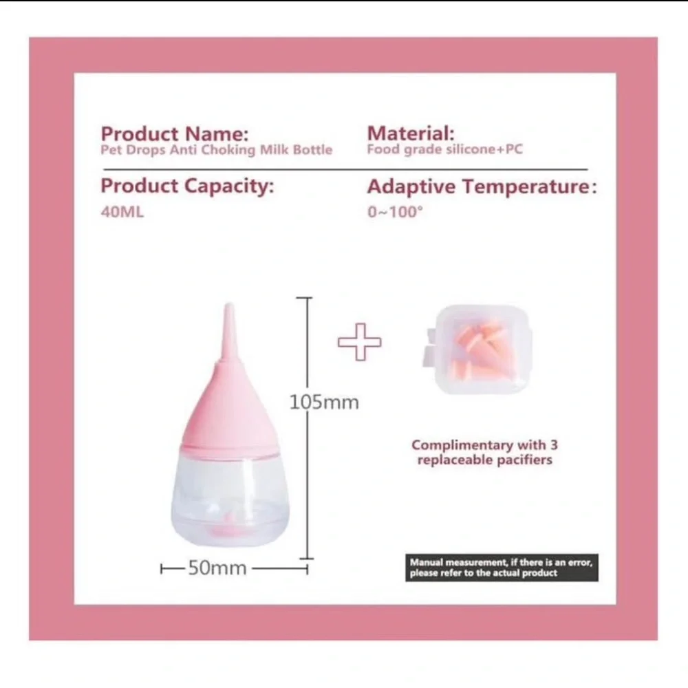 Pink and Clear Pet Feeding Bottle